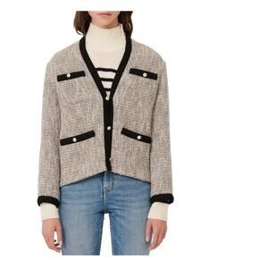 Maje Contrast Trim Metallic Tweed Cardigan Jacket Gray Size 40 (8US)